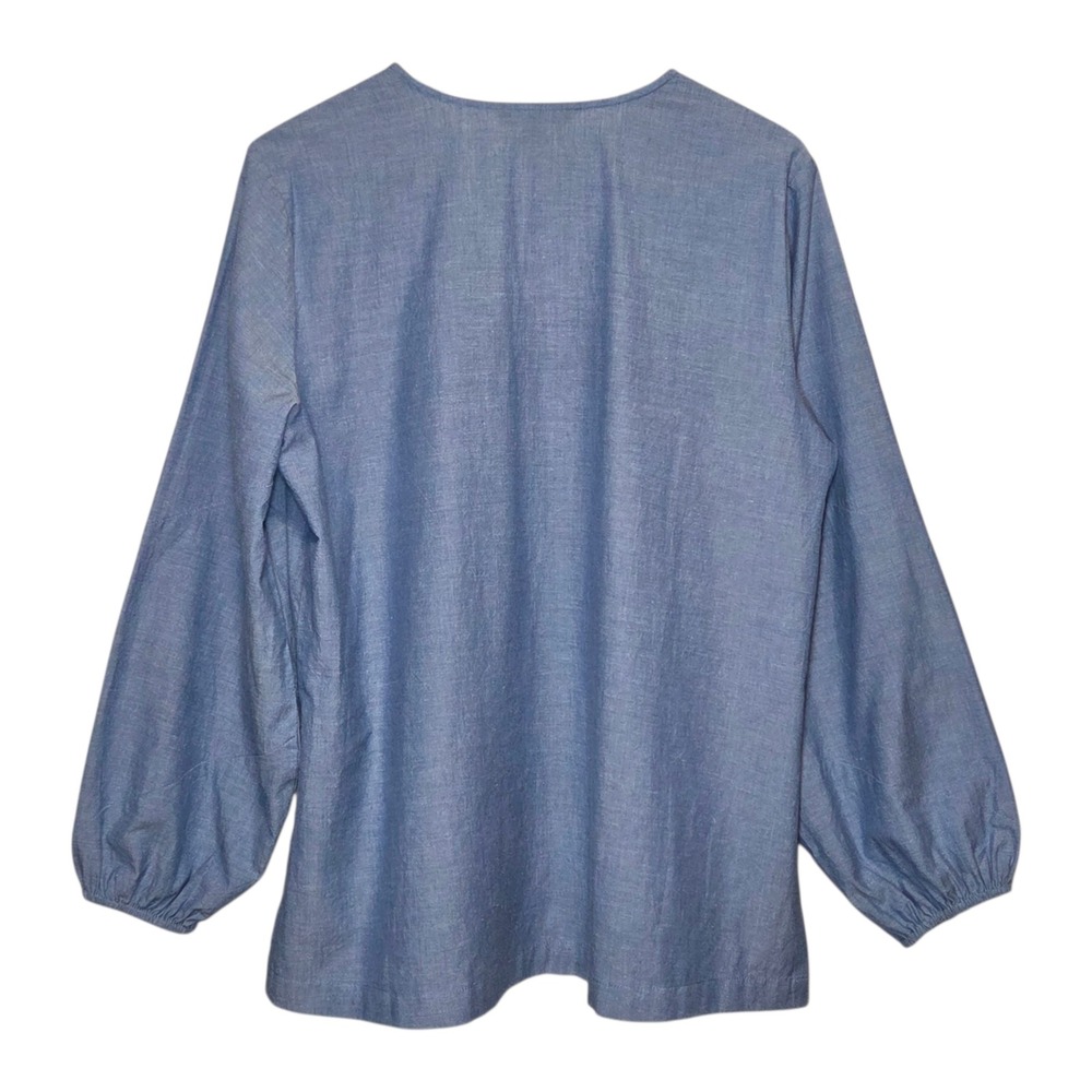 Dennis Basso‎ Chambray Boho Cottagecore Embroidered Tassel Tunic Top Womens M - Picture 2 of 7